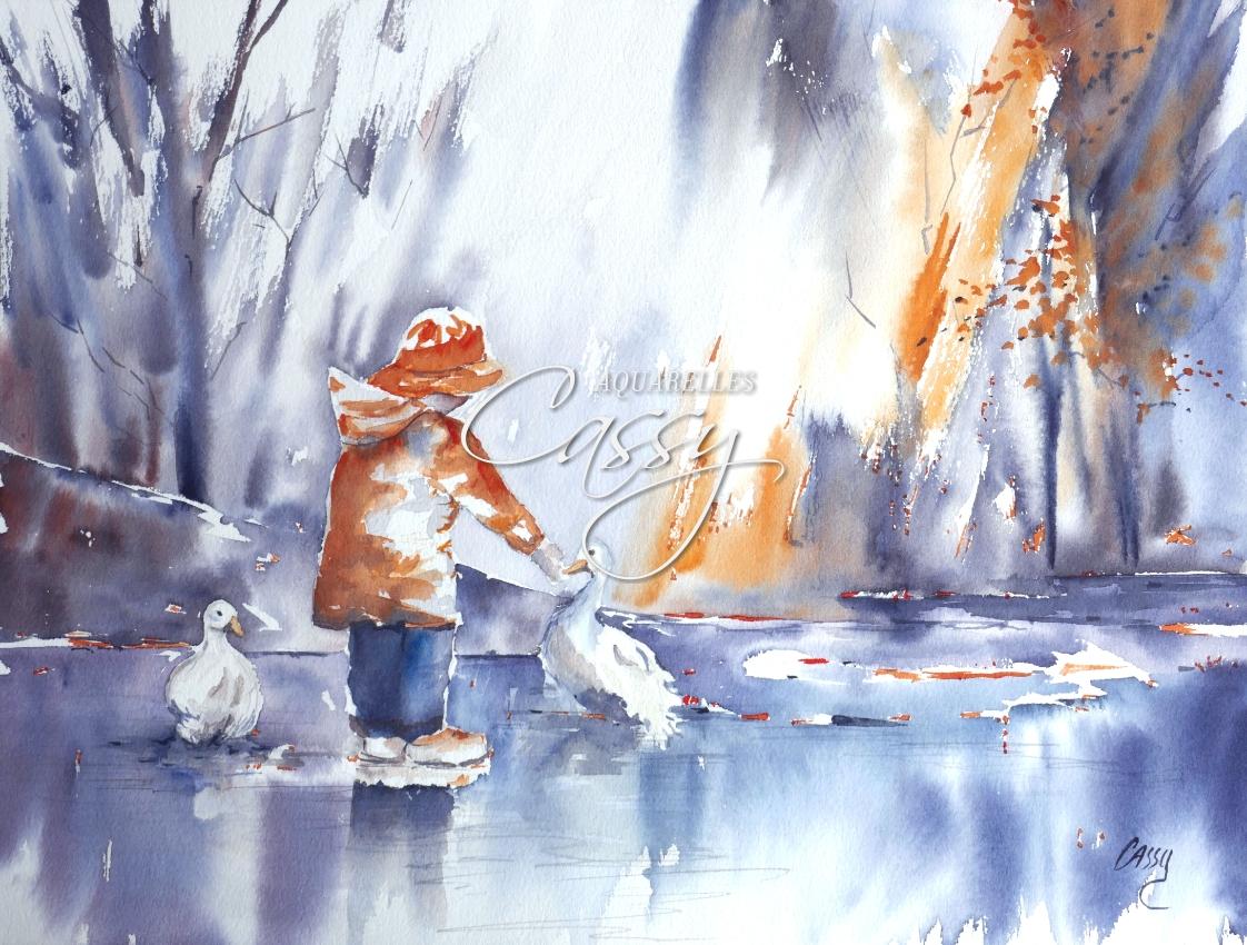 L Enfant et les Canards 2023 - 31 cm X 41 cm